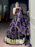 Graceful Purple Floral Printed Georgette Function Wear Lehenga Choli
