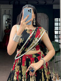 Charming Red Floral Printed Georgette Festive Wear Lehenga Choli