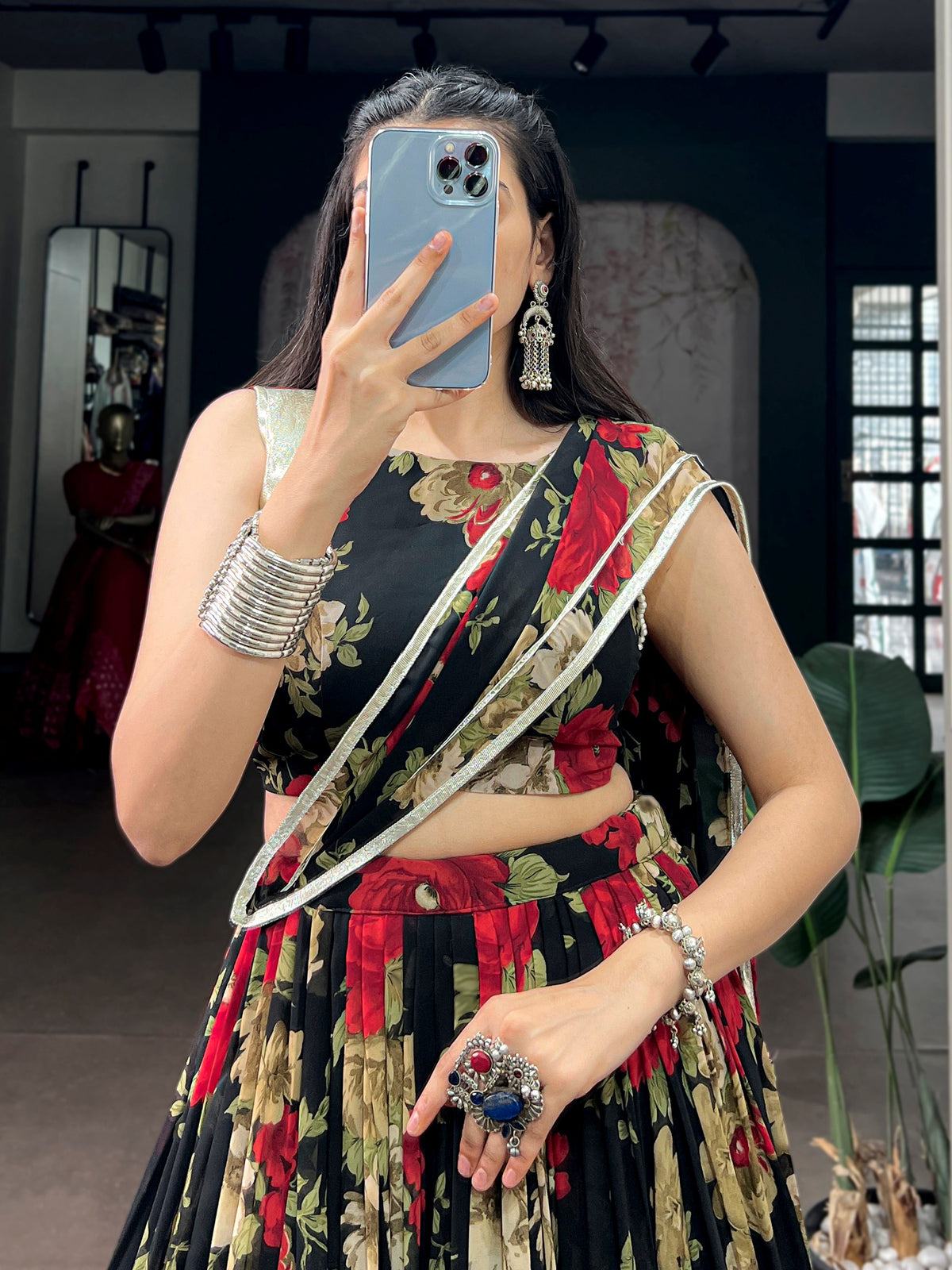 Charming Red Floral Printed Georgette Festive Wear Lehenga Choli