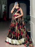Charming Red Floral Printed Georgette Festive Wear Lehenga Choli