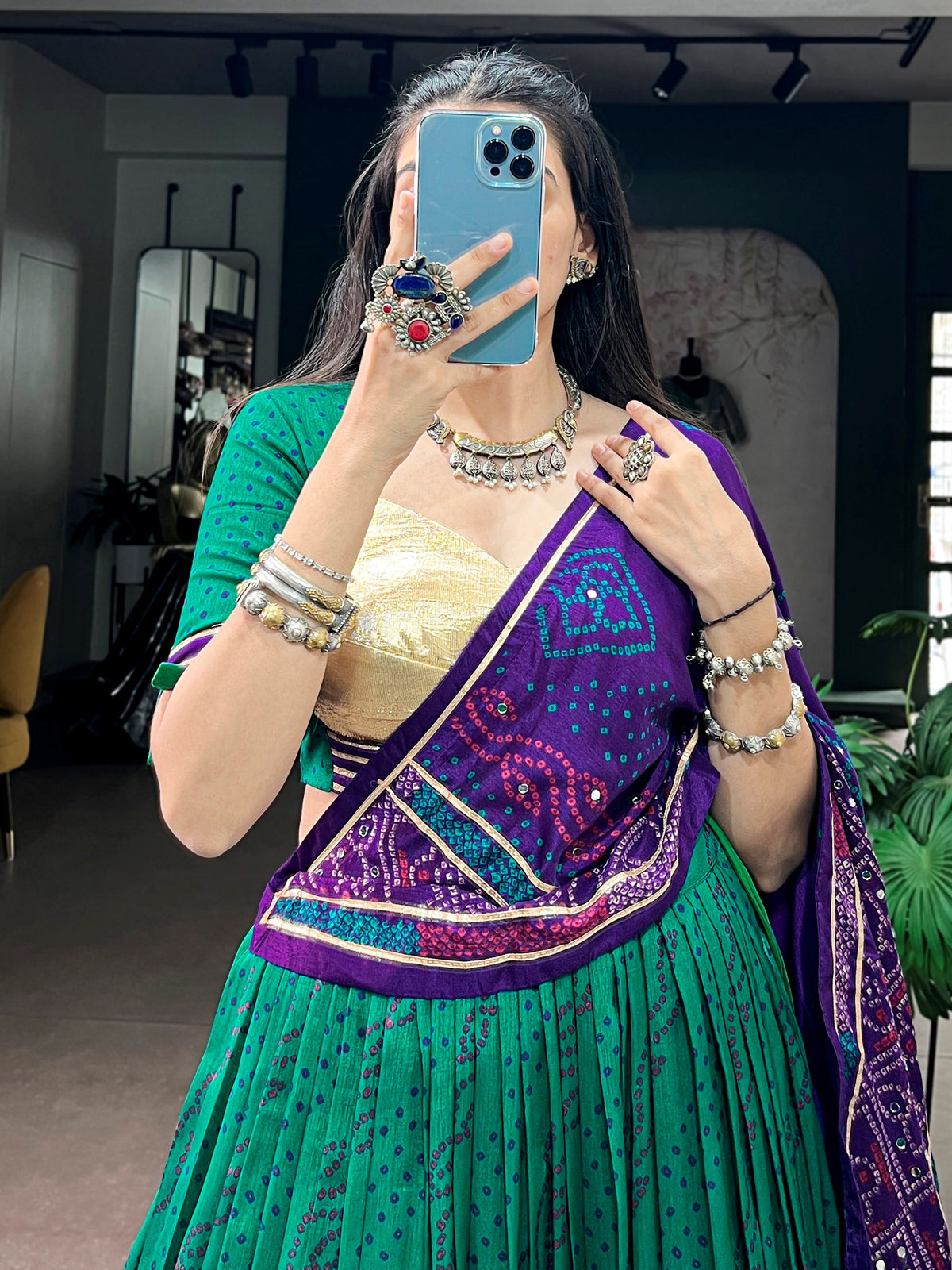 Fantastic Green Bandhej Print Silk Navratri Wear Lehenga Choli