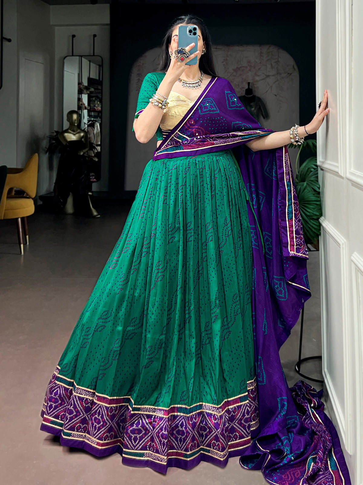 Fantastic Green Bandhej Print Silk Navratri Wear Lehenga Choli