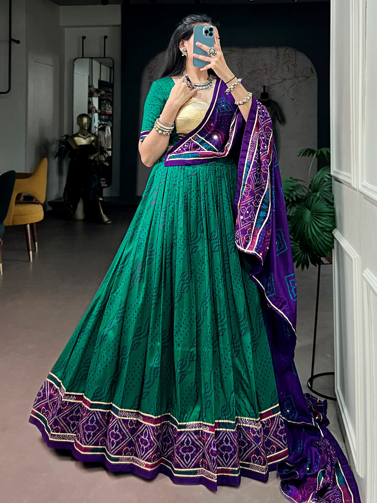Fantastic Green Bandhej Print Silk Navratri Wear Lehenga Choli