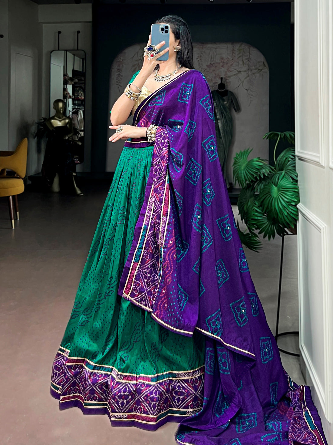 Fantastic Green Bandhej Print Silk Navratri Wear Lehenga Choli