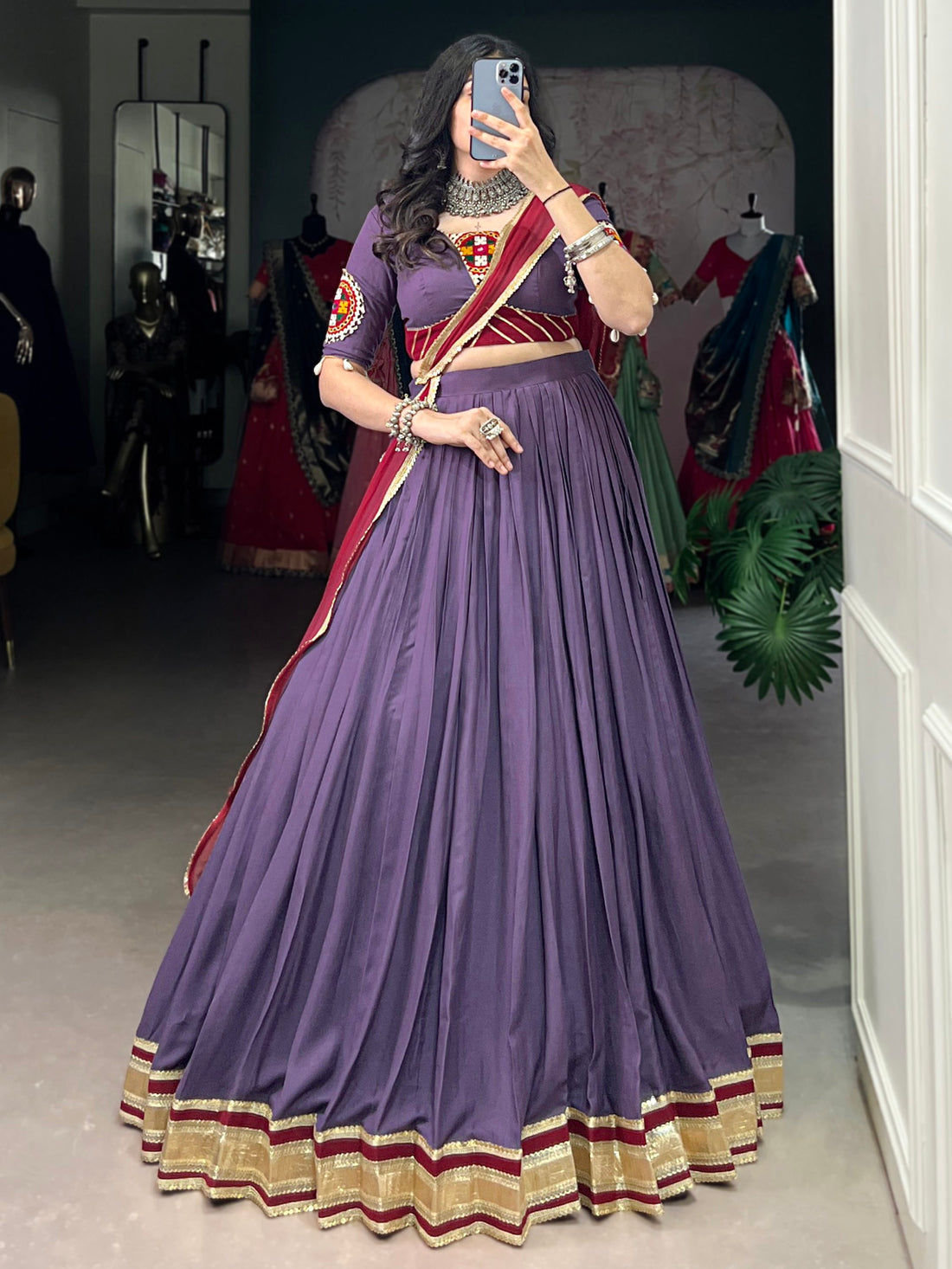 Delightful Mauve Rayon Festive Wear Lehenga With Gamthi Work Blouse