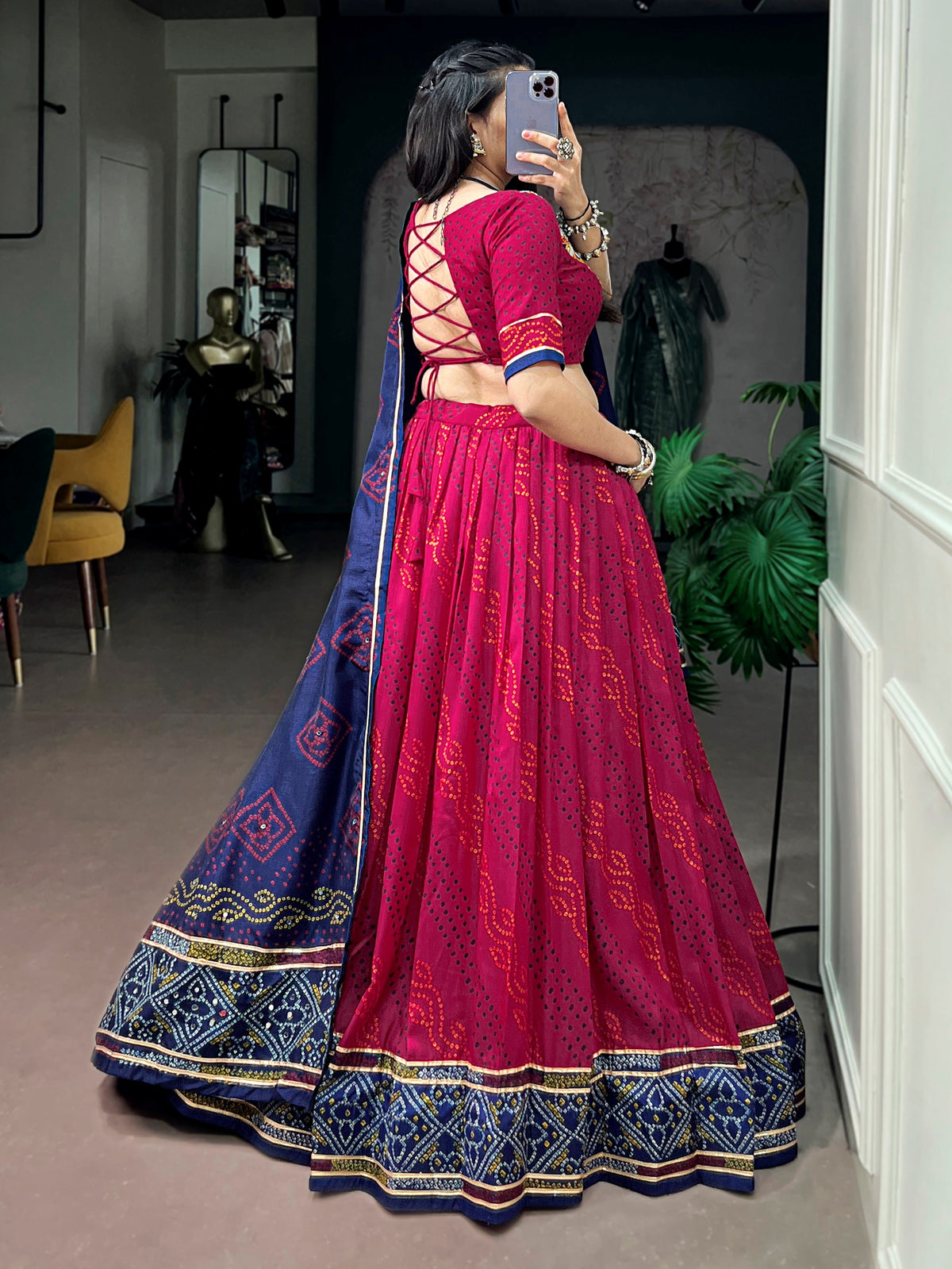 Alluring Pink Bandhej Print Silk Navratri Wear Lehenga Choli