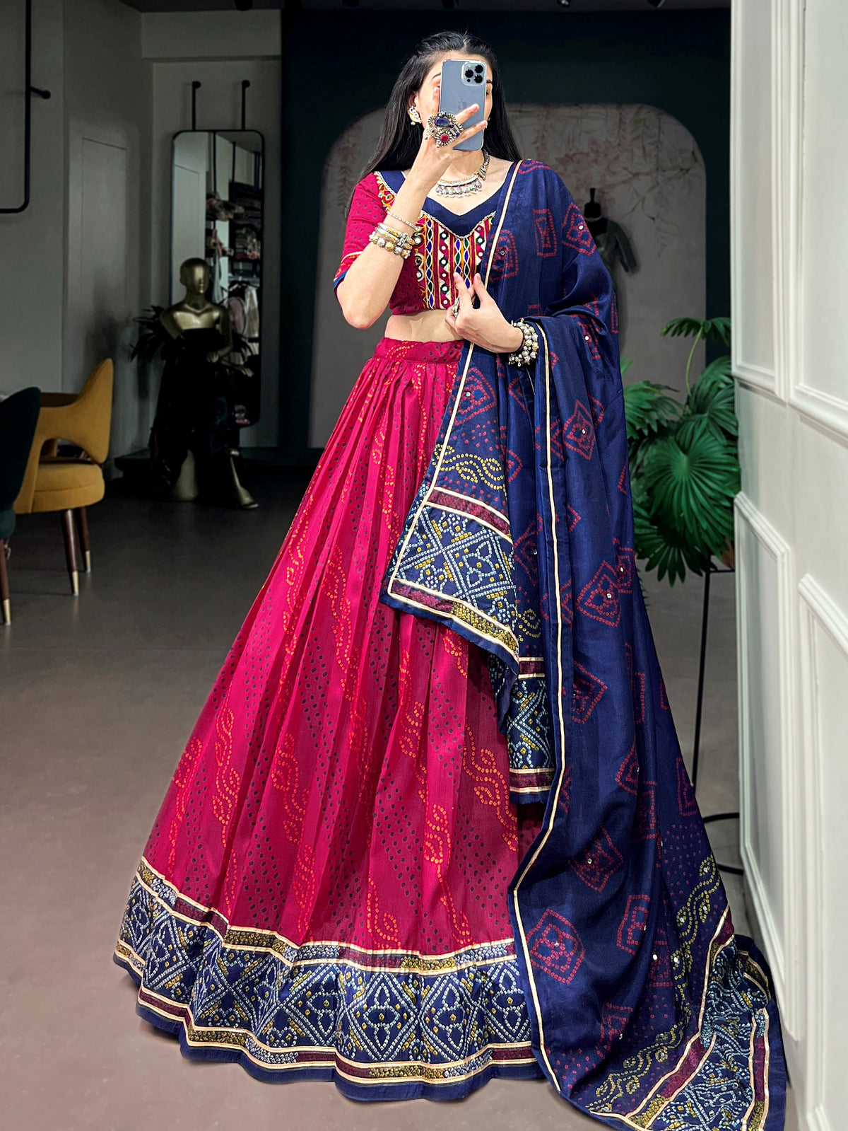 Alluring Pink Bandhej Print Silk Navratri Wear Lehenga Choli