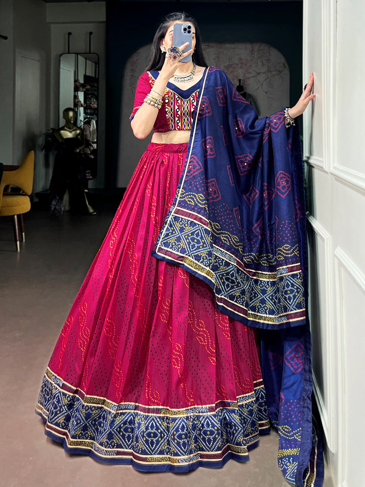 Alluring Pink Bandhej Print Silk Navratri Wear Lehenga Choli