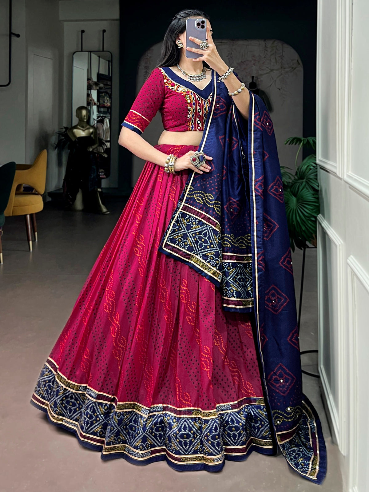 Alluring Pink Bandhej Print Silk Navratri Wear Lehenga Choli