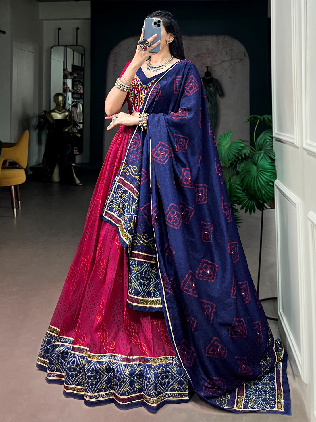 Alluring Pink Bandhej Print Silk Navratri Wear Lehenga Choli