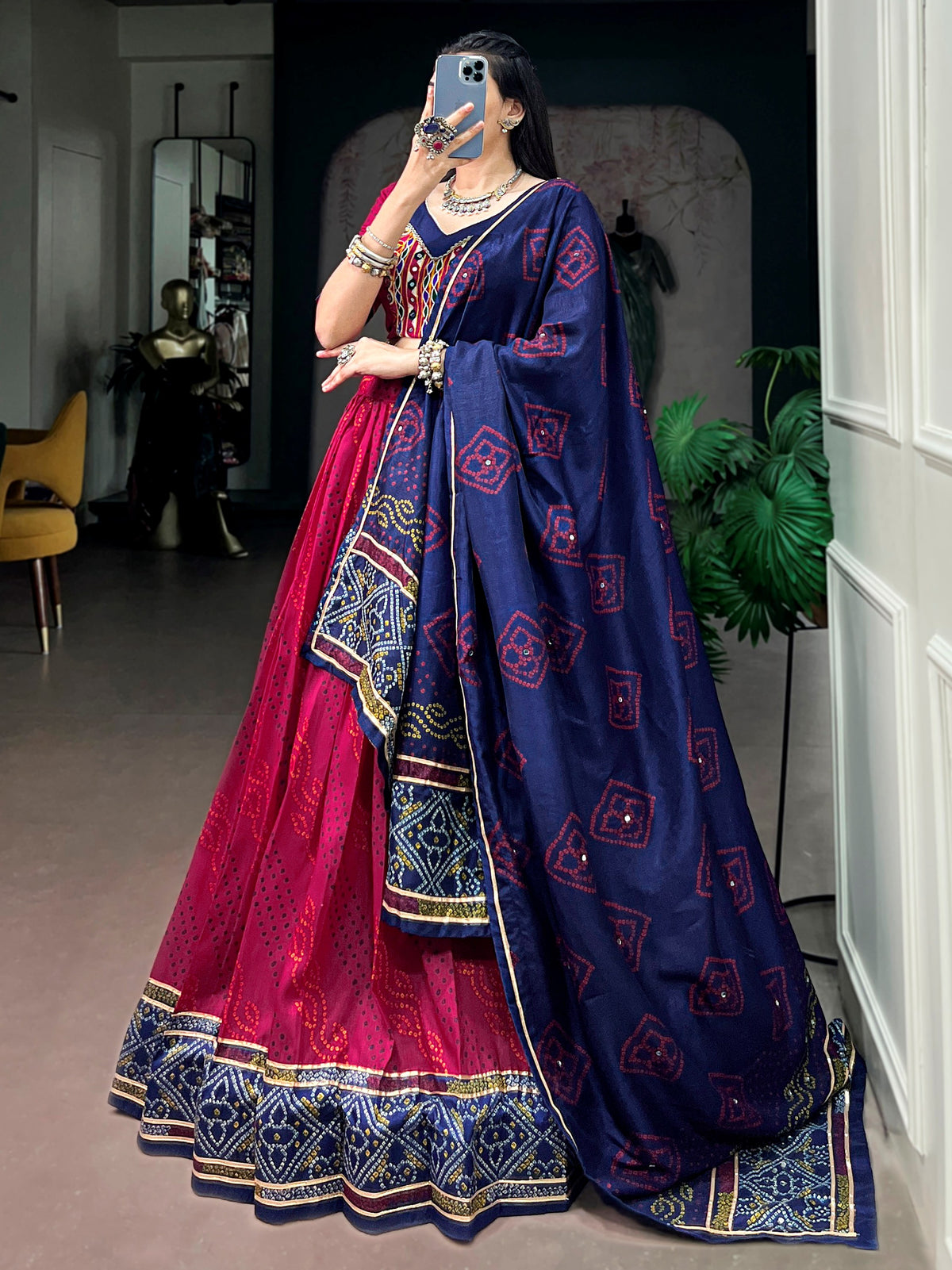 Alluring Pink Bandhej Print Silk Navratri Wear Lehenga Choli