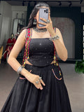 Attractive Black Mirror Work Cotton Navratri Wear Lehenga Choli