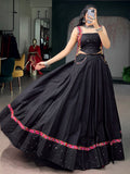 Attractive Black Mirror Work Cotton Navratri Wear Lehenga Choli