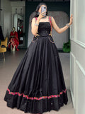 Attractive Black Mirror Work Cotton Navratri Wear Lehenga Choli