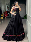 Attractive Black Mirror Work Cotton Navratri Wear Lehenga Choli