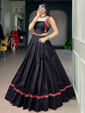 Attractive Black Mirror Work Cotton Navratri Wear Lehenga Choli