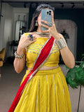 Majestic Yellow Gamthi Work Chanderi Navratri Wear Lehenga Choli