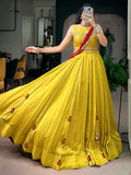 Majestic Yellow Gamthi Work Chanderi Navratri Wear Lehenga Choli