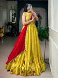 Majestic Yellow Gamthi Work Chanderi Navratri Wear Lehenga Choli