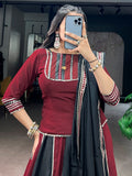 Elegant Maroon Mirror Work Chinon Navratri Wear Lehenga Choli With Dupatta 