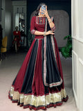 Elegant Maroon Mirror Work Chinon Navratri Wear Lehenga Choli With Dupatta 
