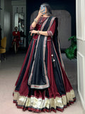 Elegant Maroon Mirror Work Chinon Navratri Wear Lehenga Choli With Dupatta 