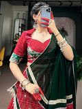 Great Red Foil Printed Georgette Navratri Wear Lehenga Choli With Dupatta