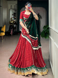 Great Red Foil Printed Georgette Navratri Wear Lehenga Choli With Dupatta