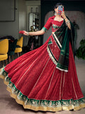 Great Red Foil Printed Georgette Navratri Wear Lehenga Choli With Dupatta