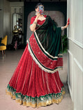 Great Red Foil Printed Georgette Navratri Wear Lehenga Choli With Dupatta