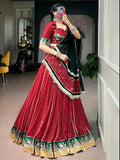 Great Red Foil Printed Georgette Navratri Wear Lehenga Choli With Dupatta