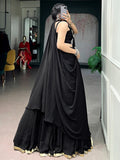 Pretty Black Handwork Chiffon Navratri Wear Lehenga Choli With Jacket 