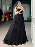 Pretty Black Handwork Chiffon Navratri Wear Lehenga Choli With Jacket 