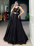 Pretty Black Handwork Chiffon Navratri Wear Lehenga Choli With Jacket 