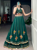 Glamorous Green Mirror Work Georgette Navratri Wear Lehenga Choli 