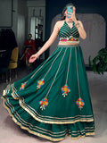 Glamorous Green Mirror Work Georgette Navratri Wear Lehenga Choli 
