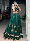 Glamorous Green Mirror Work Georgette Navratri Wear Lehenga Choli 