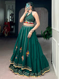 Glamorous Green Mirror Work Georgette Navratri Wear Lehenga Choli 