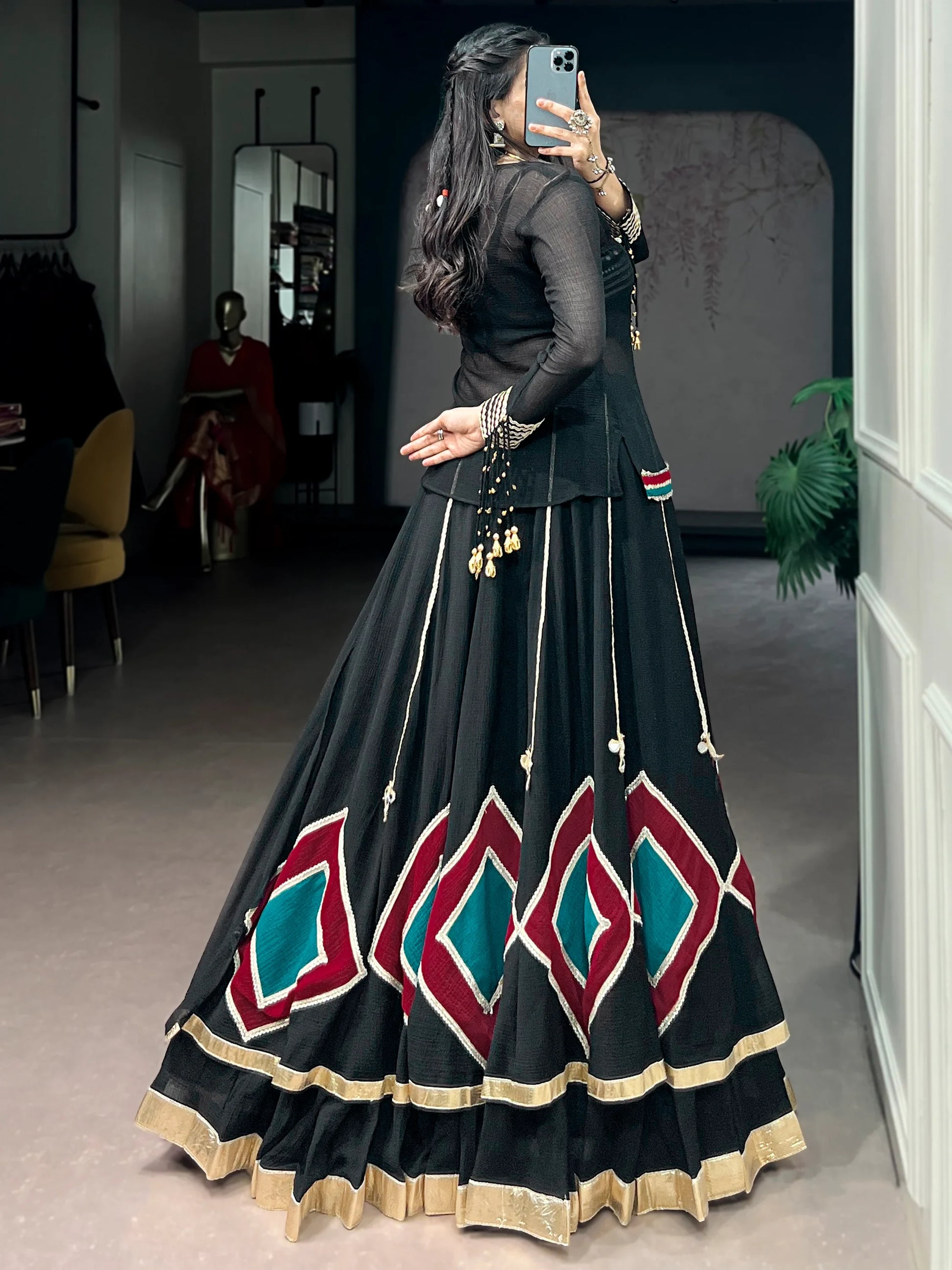 Lovable Black Printed Georgette Navratri Wear Lehenga Choli