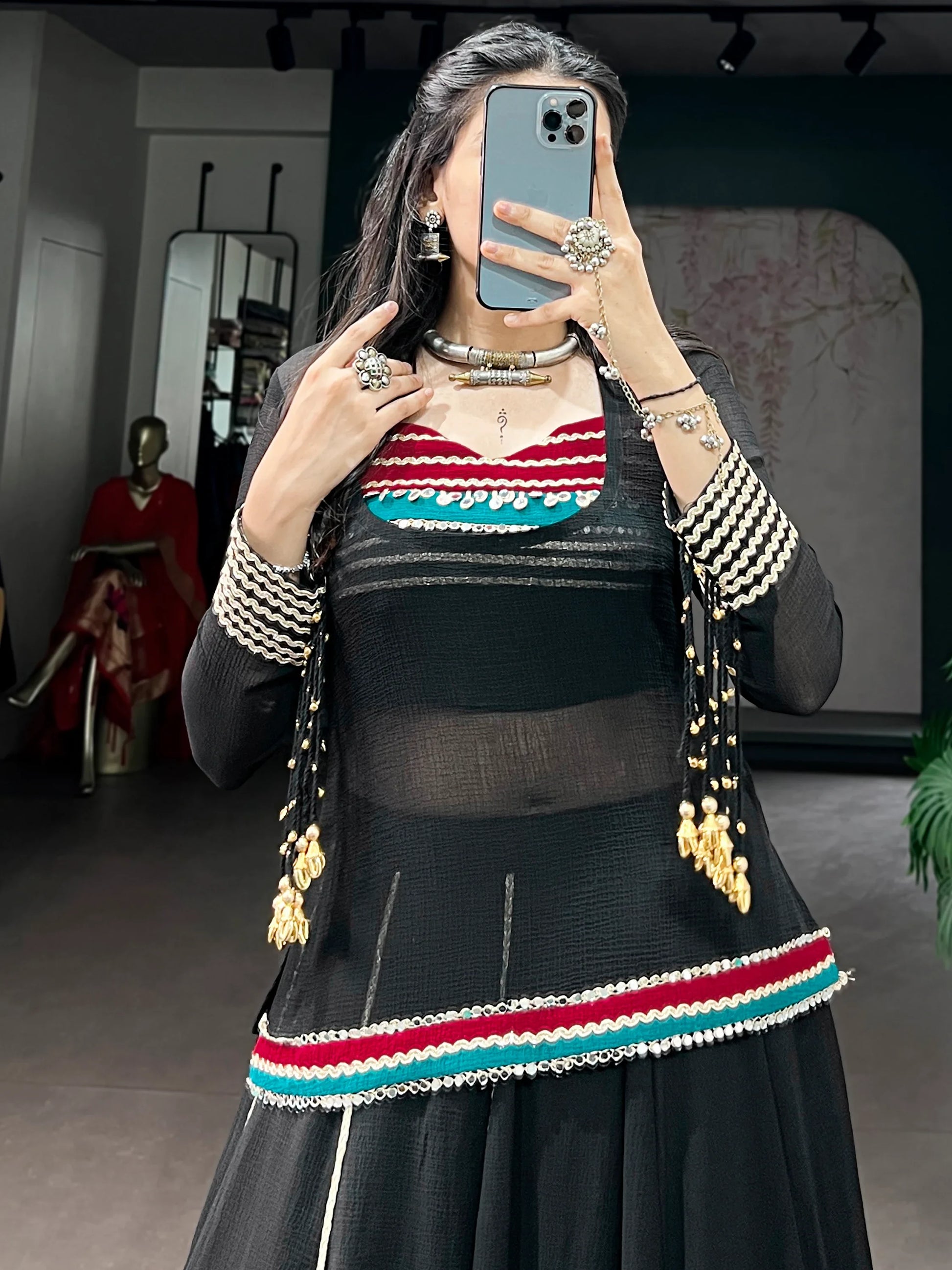 Lovable Black Printed Georgette Navratri Wear Lehenga Choli