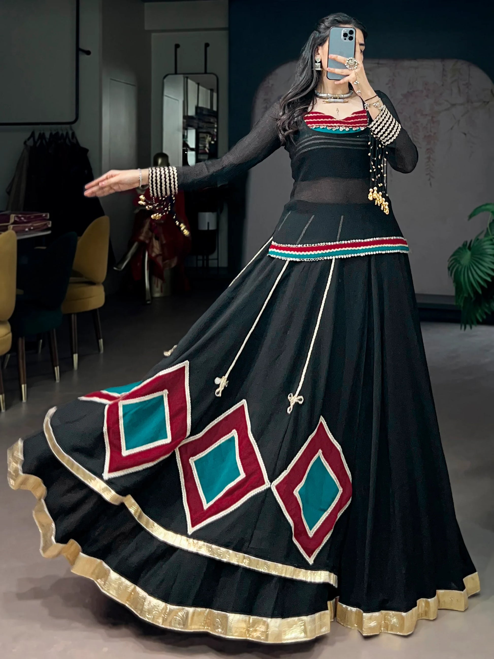 Lovable Black Printed Georgette Navratri Wear Lehenga Choli