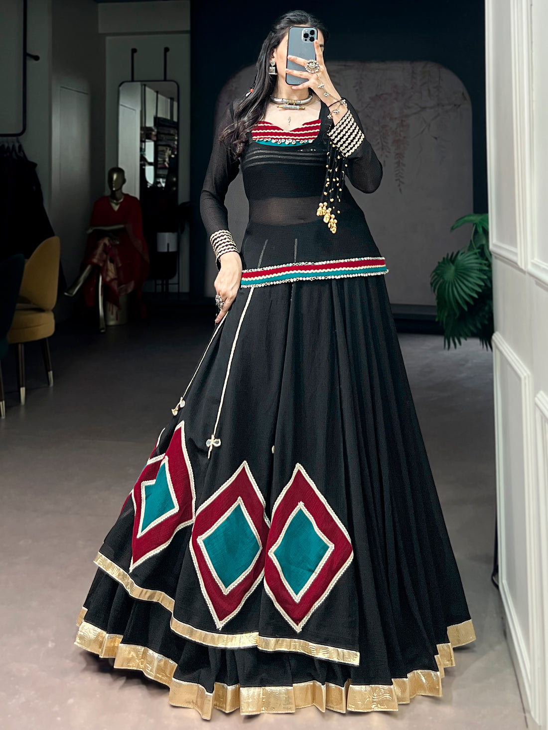 Lovable Black Printed Georgette Navratri Wear Lehenga Choli