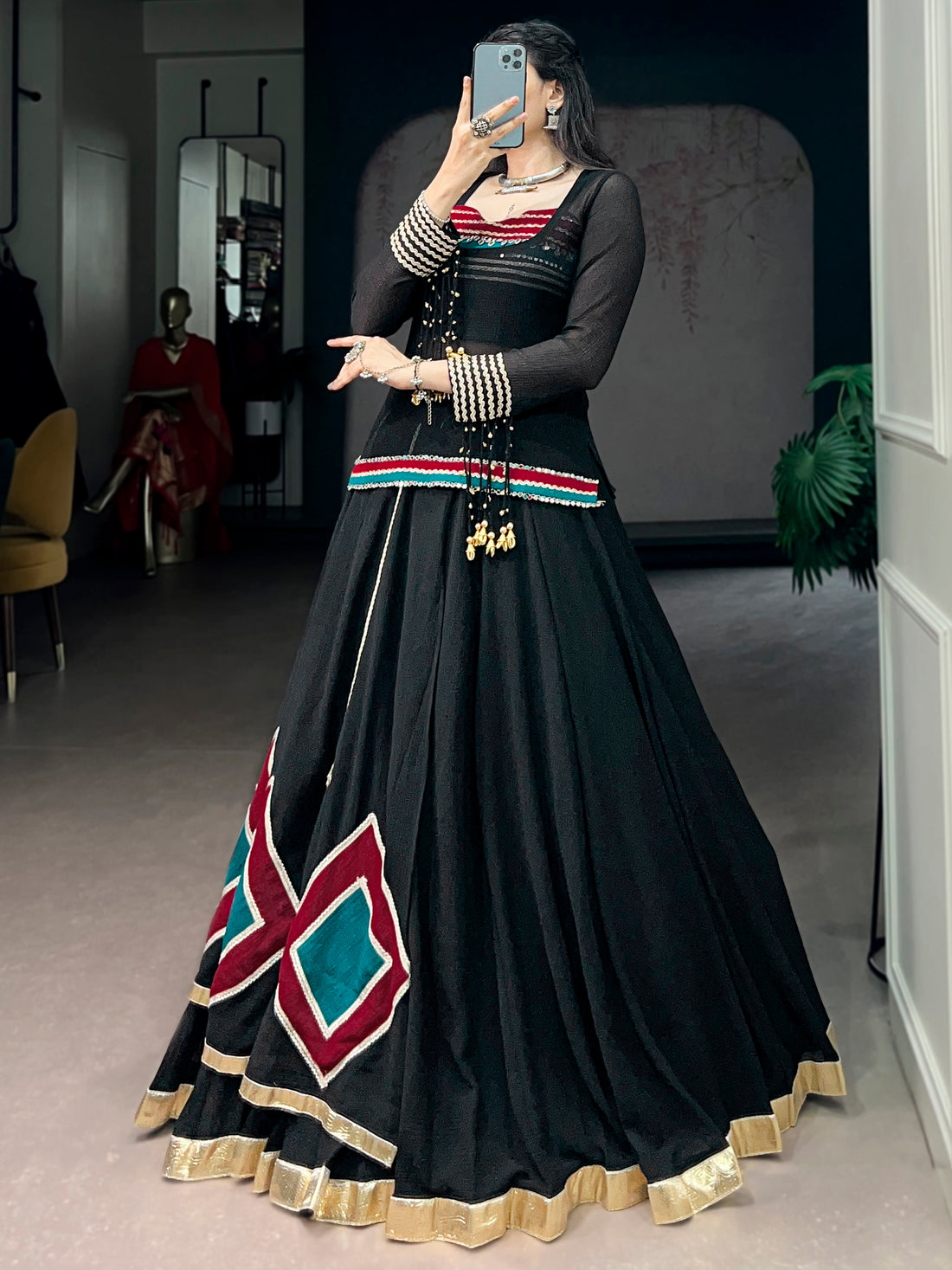 Lovable Black Printed Georgette Navratri Wear Lehenga Choli