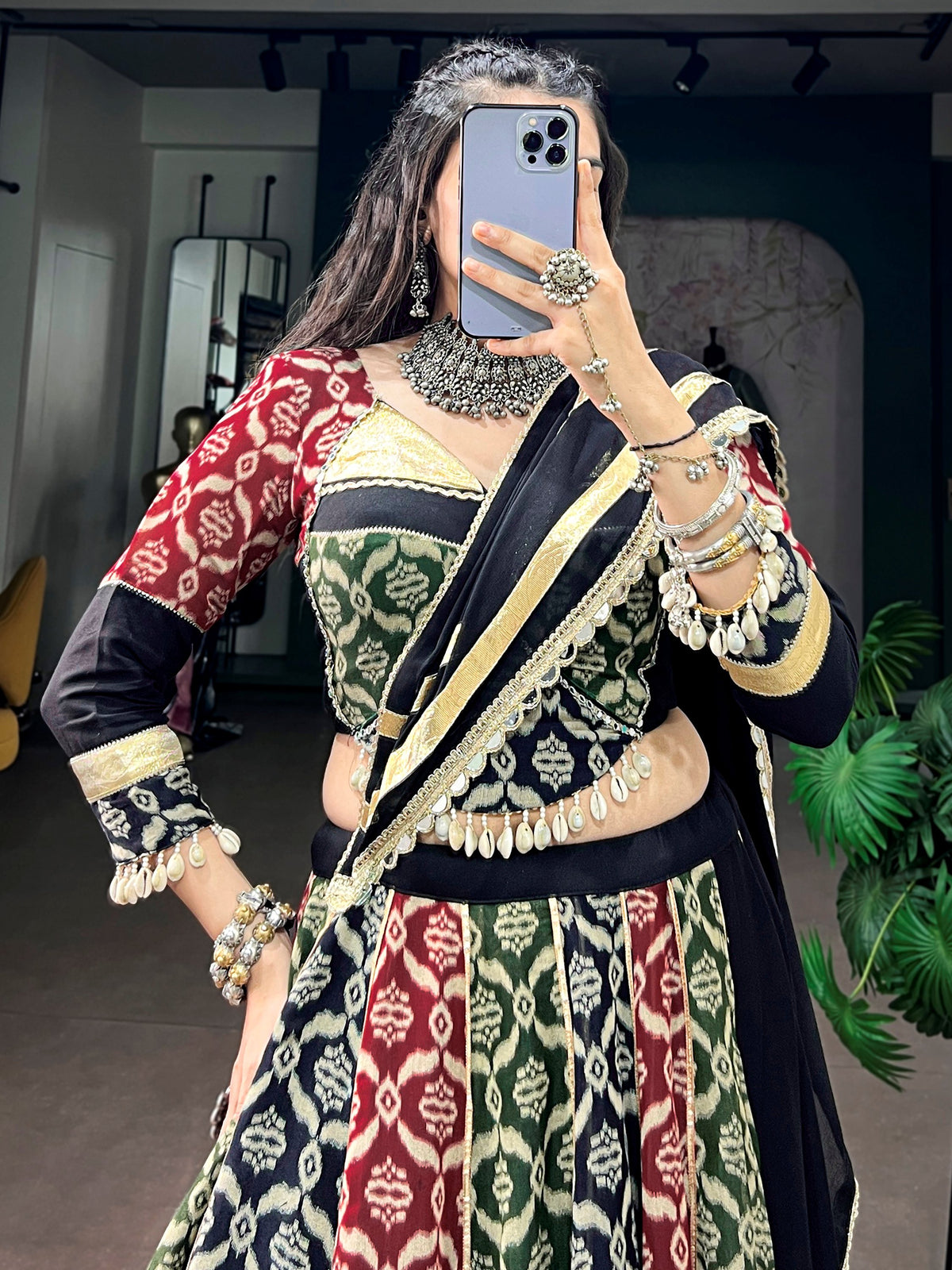 Striking Black Digital Printed Rayon Navratri Wear Lehenga Choli