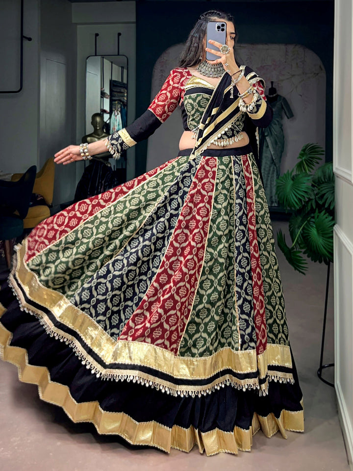 Striking Black Digital Printed Rayon Navratri Wear Lehenga Choli