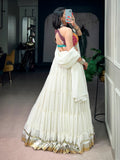 Artistic Off White Mirror Work Georgette Navratri Wear Lehenga Choli