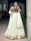 Artistic Off White Mirror Work Georgette Navratri Wear Lehenga Choli