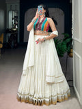 Artistic Off White Mirror Work Georgette Navratri Wear Lehenga Choli