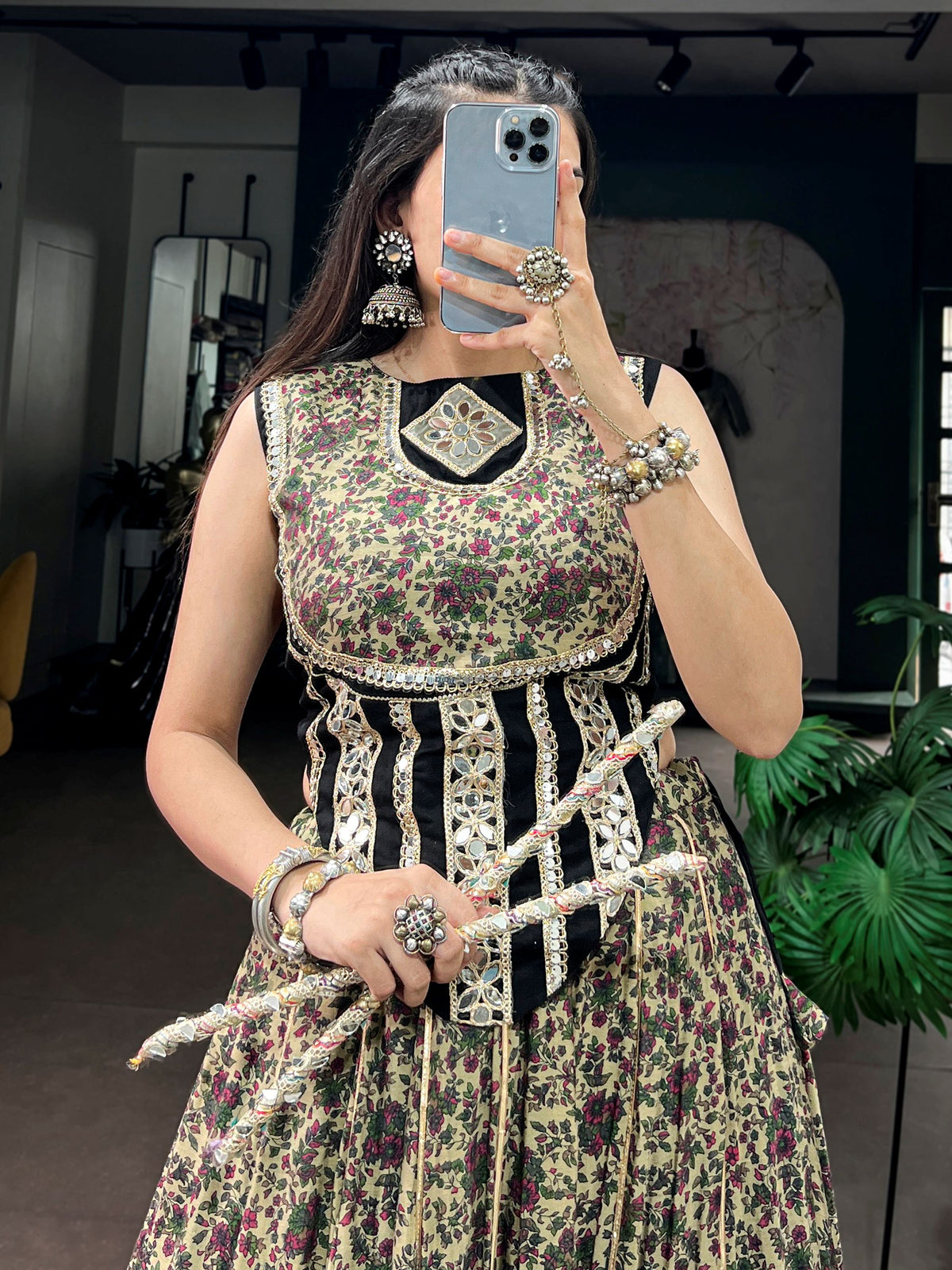 Sophisticated Black Digital Printed Cotton Navratri Wear Lehenga Choli