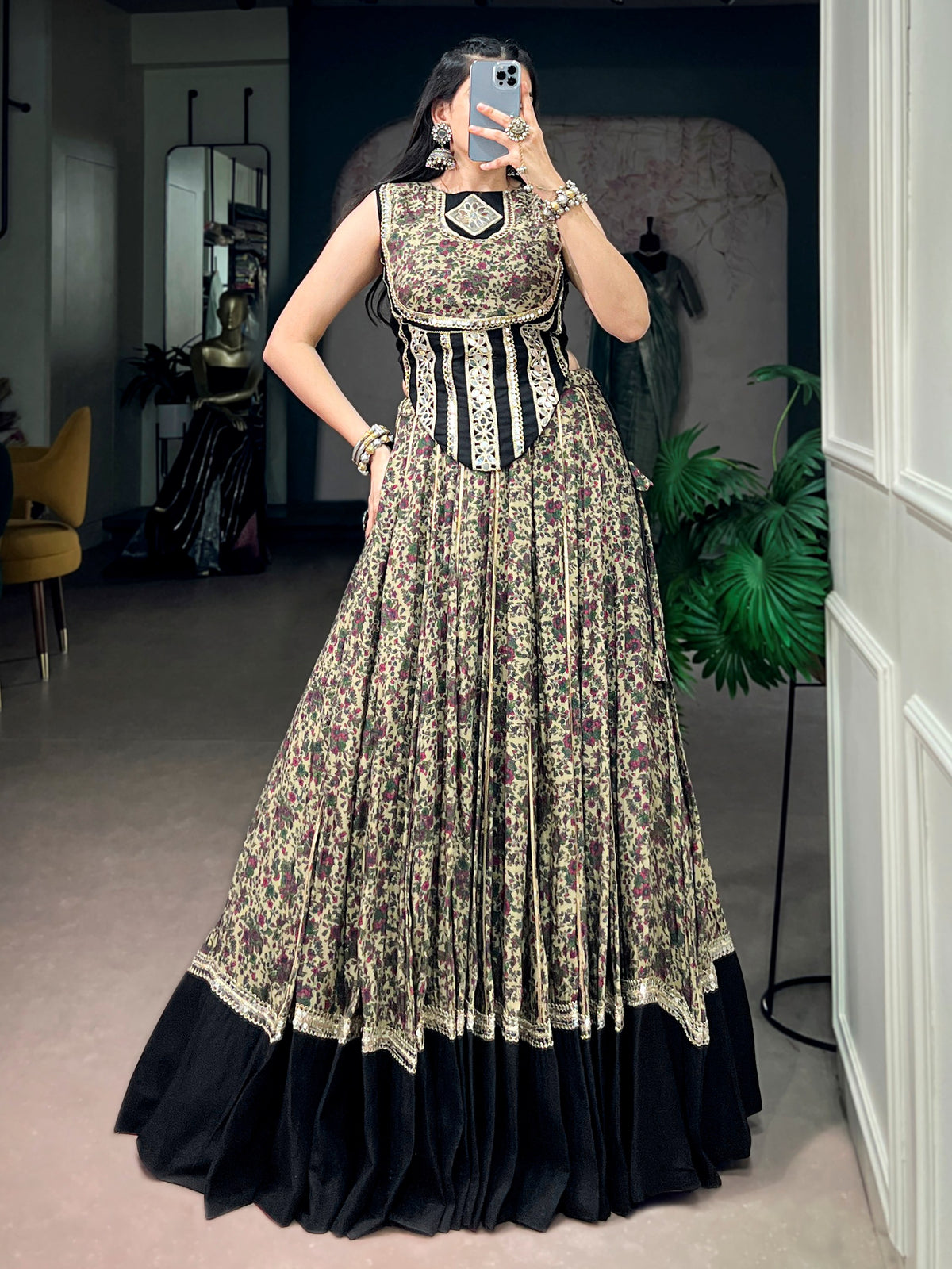 Sophisticated Black Digital Printed Cotton Navratri Wear Lehenga Choli